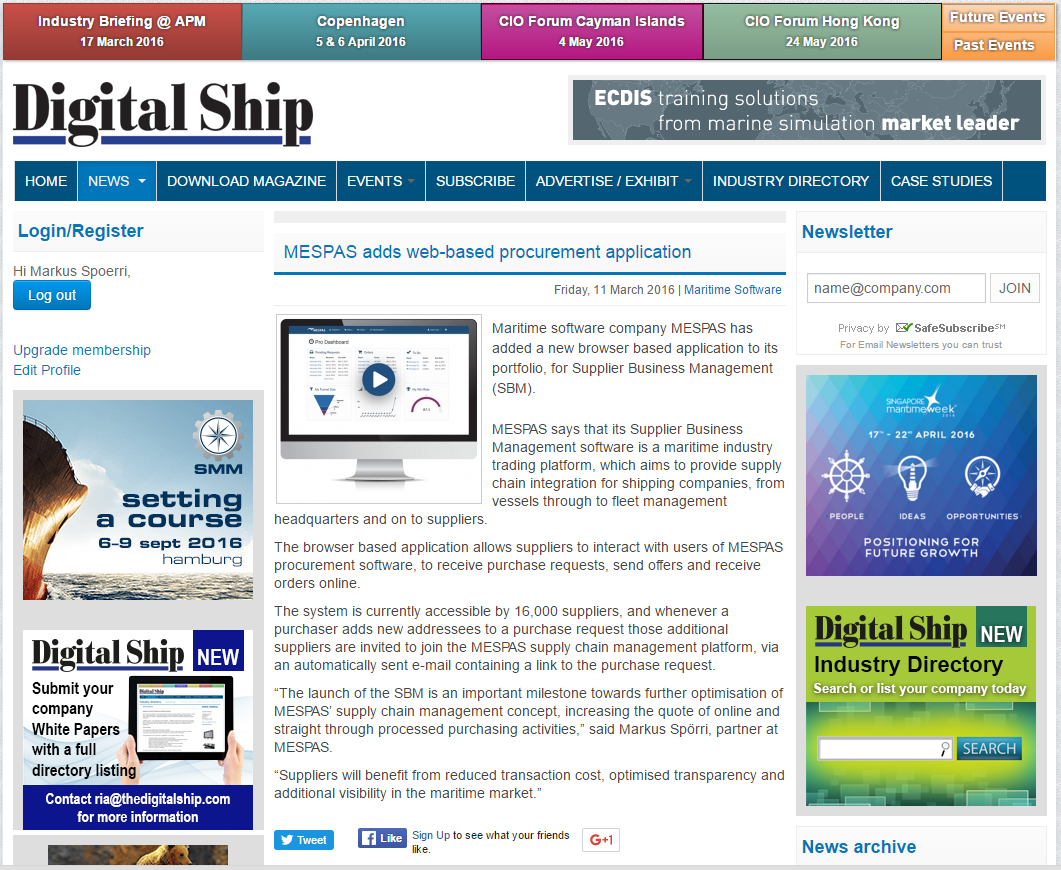 MESPAS Supplier Business Management (SBM) in the News