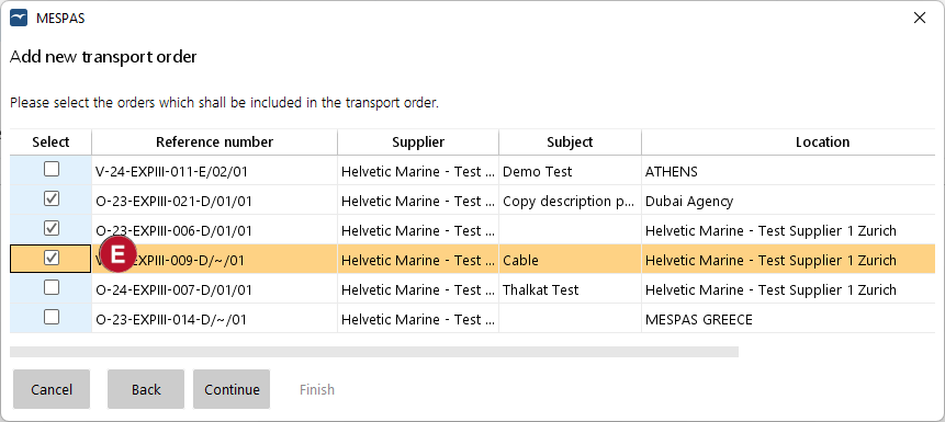 Transport order selection